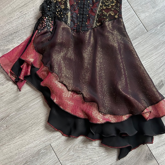 Red, Black and Gold Spanish/Tango Style Figure Skating Dress - Picture 4 of 6